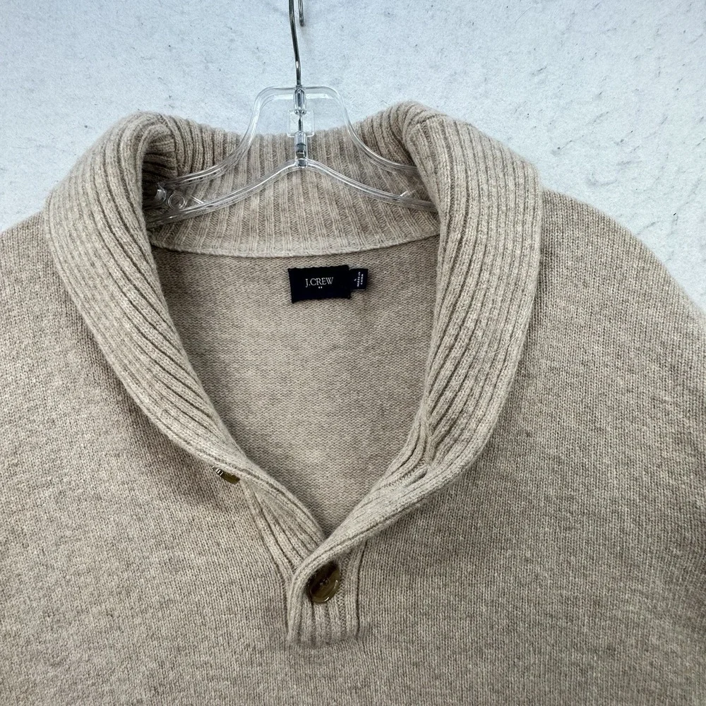 J. Crew Sweater Mens Large 100% Lambs Wool Shawl Collar Fisherman Preppy Neutral